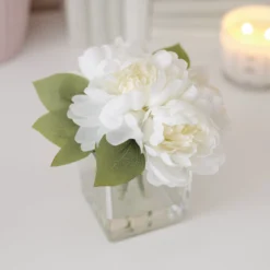 19cm White Roses Artificial Plant In Clear Square Glass Vase -Deals Good Garden Tool Store 19cm white roses artificial plant in clear square glass vase5010795682690 01i