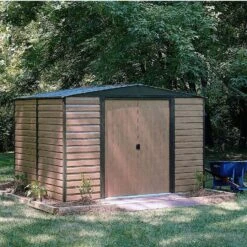 Arrow Woodvale 10x8 Apex Coffee Metal Shed With Floor -Deals Good Garden Tool Store arrow woodvale 10x8 apex coffee metal shed with floor5013856015505 01i