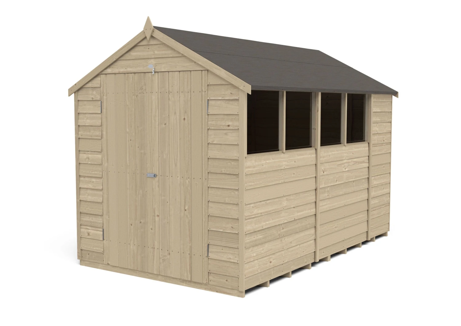 Forest Garden 10x6 Ft Apex Overlap Wooden 2 Door 4 Windows Shed With Floor 2 Forest Garden 10x6 Ft Apex Overlap Wooden 2 Door 4 Windows Shed With Floor - Image 2