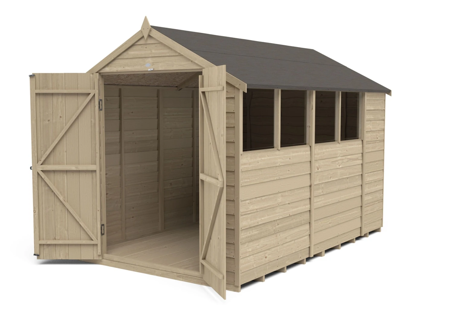 Forest Garden 10x6 Ft Apex Overlap Wooden 2 Door 4 Windows Shed With Floor 4 Forest Garden 10x6 Ft Apex Overlap Wooden 2 Door 4 Windows Shed With Floor - Image 4