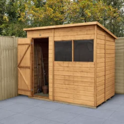 Forest Garden 7x5 Ft Pent Shiplap Wooden 2 Windows Shed With Floor (Base Included)