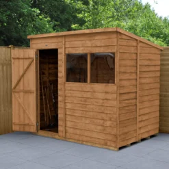 Forest Garden 7x5 Pent Dip Treated Overlap Wooden Shed With Floor - Assembly Service Included