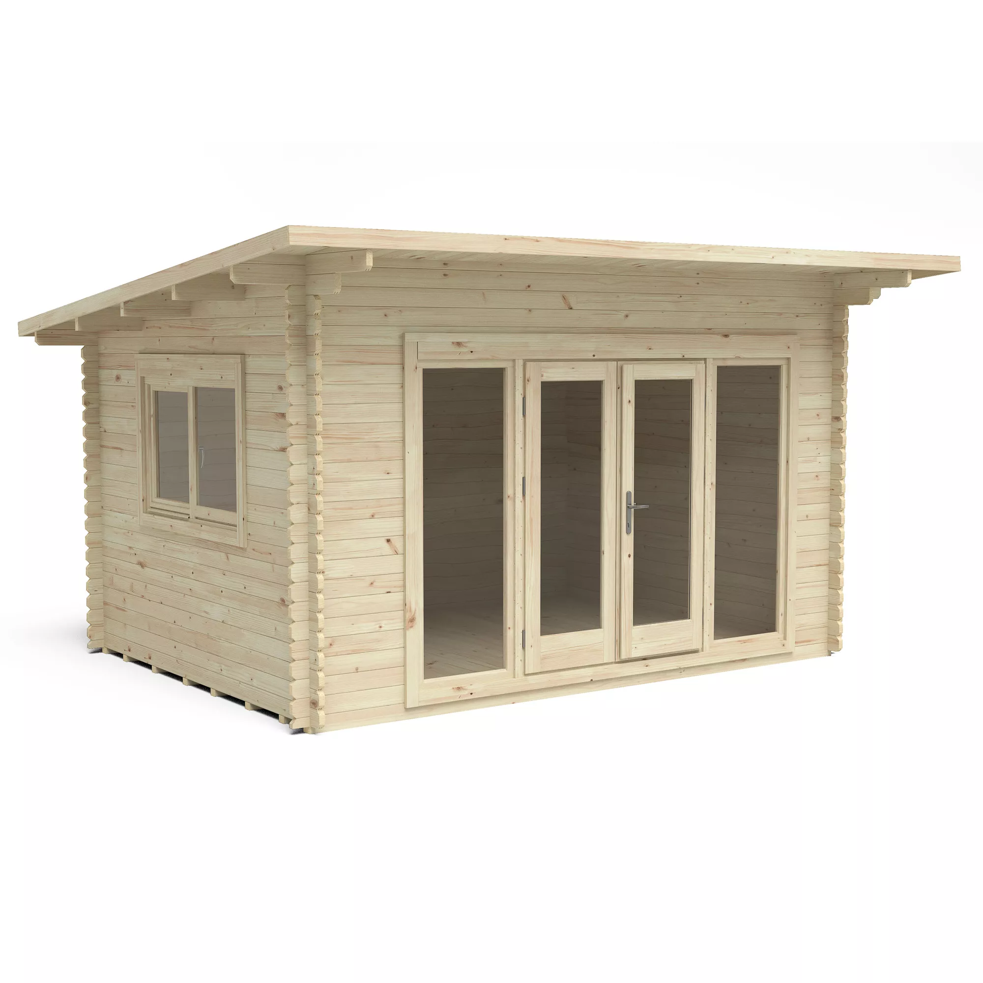 Forest Garden Melbury 4x3 Toughened Glass Pent Loglap Solid Wood Cabin With Double Door 2 Forest Garden Melbury 4x3 Toughened Glass Pent Loglap Solid Wood Cabin With Double Door - Image 2