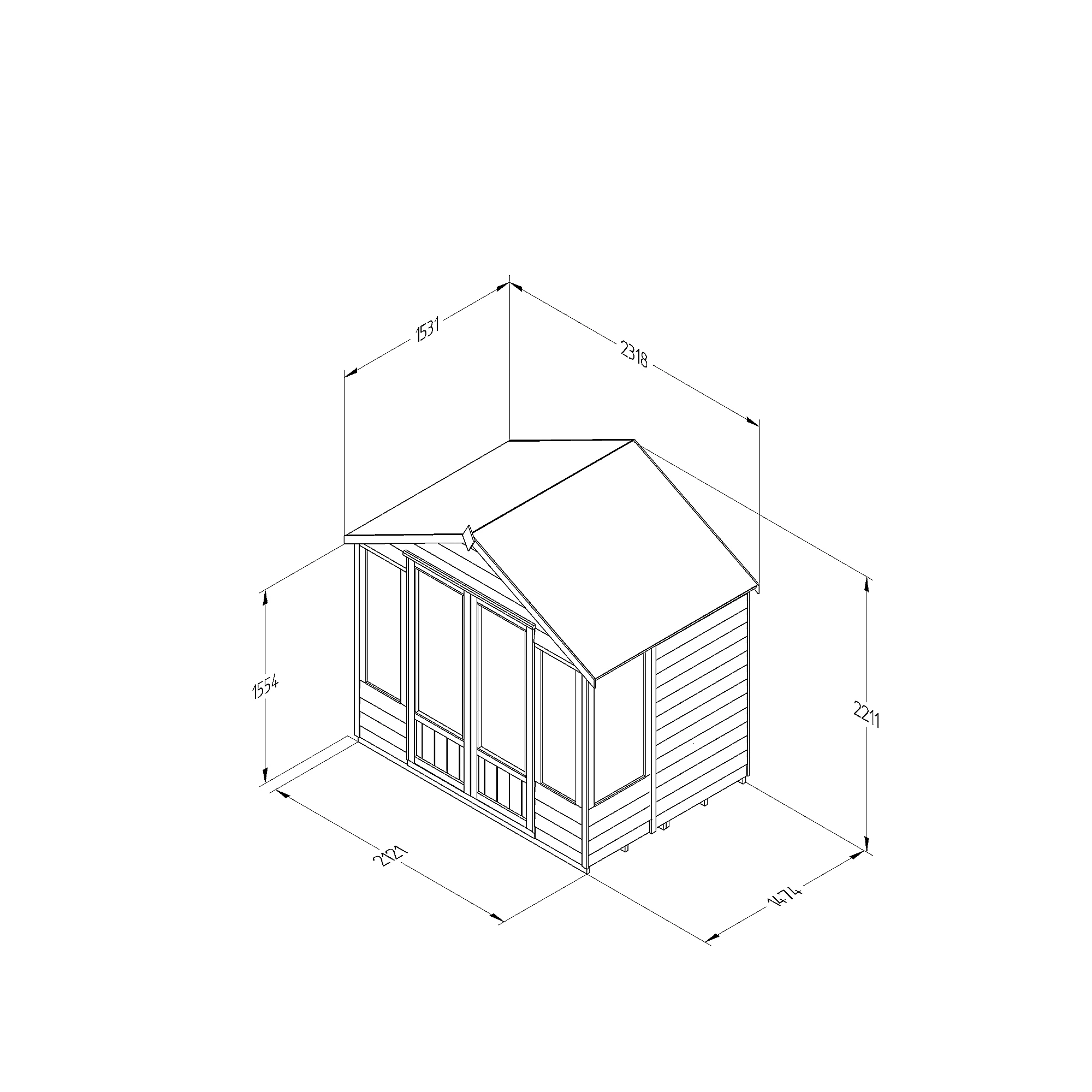 Forest Garden Oakley 7x5 Apex Overlap Solid Wood Summer House With Double Door 5 Forest Garden Oakley 7x5 Apex Overlap Solid Wood Summer House With Double Door - Image 5