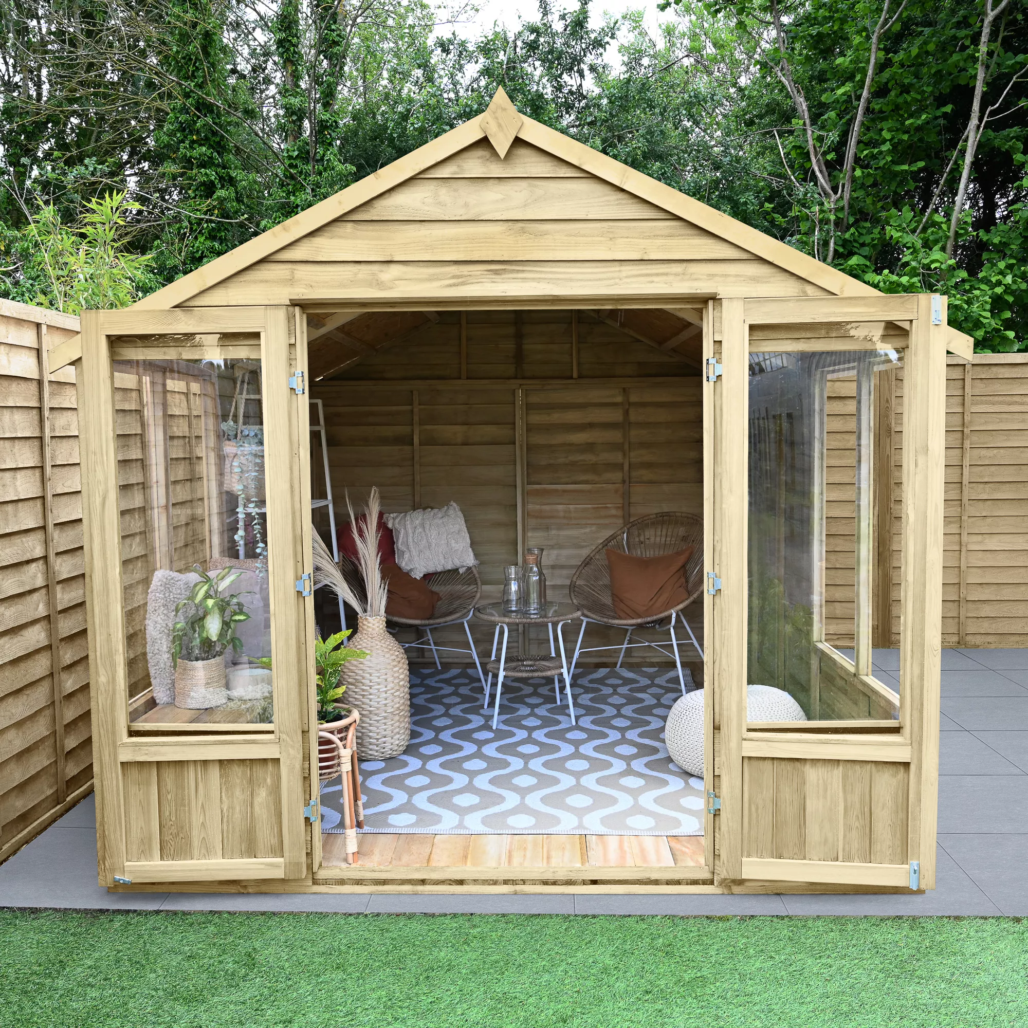 Forest Garden Oakley 8x10 Apex Overlap Solid Wood Summer House With Double Door (Base Included) 1 Forest Garden Oakley 8x10 Apex Overlap Solid Wood Summer House With Double Door (Base Included)