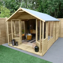 Forest Garden Oakley 8x12 Apex Overlap Solid Wood Summer House With Double Door (Base Included) -Deals Good Garden Tool Store forest garden oakley 8x12 apex overlap solid wood summer house with double door base included 5013053188842 02i bq