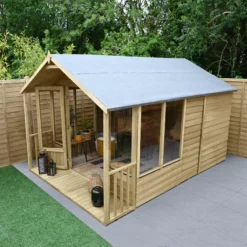 Forest Garden Oakley 8x12 Apex Overlap Solid Wood Summer House With Double Door (Base Included) -Deals Good Garden Tool Store forest garden oakley 8x12 apex overlap solid wood summer house with double door base included 5013053188842 03i bq