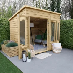 Forest Garden Oakley 8x6 Pent Overlap Solid Wood Summer House With Double Door (Base Included)