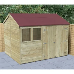 Forest Garden Timberdale 10x8 Ft Reverse Apex Tongue & Groove Wooden 2 Door Shed With Floor (Base Included)