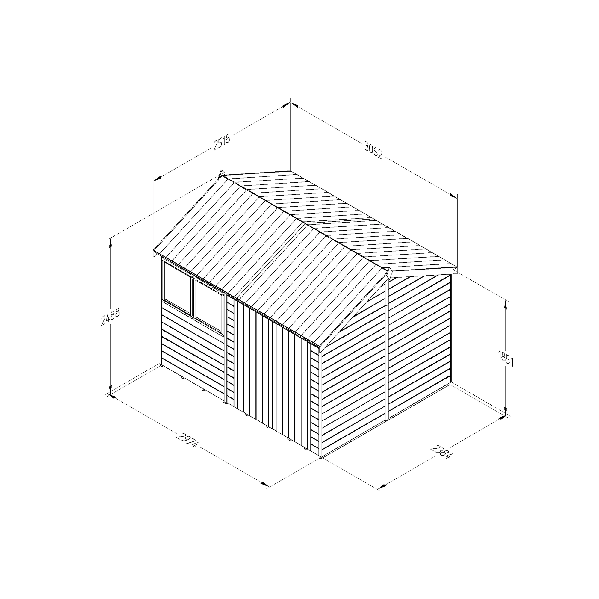 Forest Garden Timberdale 10x8 Ft Reverse Apex Tongue & Groove Wooden 2 Door Shed With Floor (Base Included) 3 Forest Garden Timberdale 10x8 Ft Reverse Apex Tongue & Groove Wooden 2 Door Shed With Floor (Base Included) - Image 3