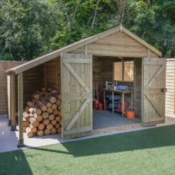 Forest Garden Timberdale Log Store 10x8 Ft Apex Tongue & Groove Wooden 2 Door Shed With Floor (Base Included)
