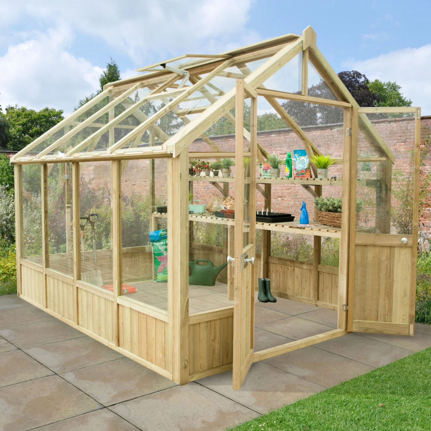 Forest Garden Vale Natural Timber 10x8 Greenhouse 2 Forest Garden Vale Natural Timber 10x8 Greenhouse - Image 2