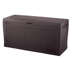 Keter Comfy Wood Effect Plastic Garden Storage Box 270L -Deals Good Garden Tool Store keter comfy wood effect plastic garden storage box 270l7290106930179 02bq