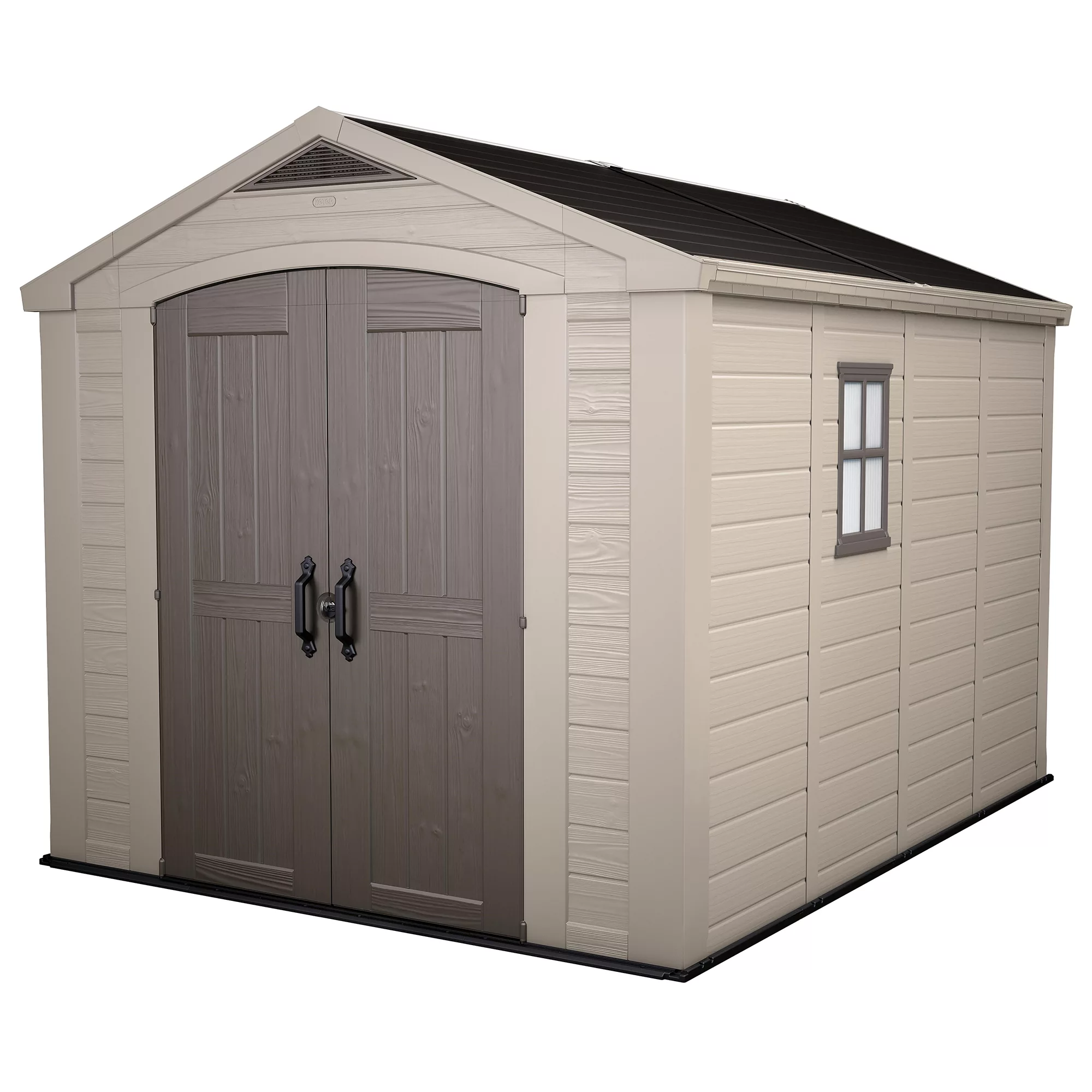 Keter Factor 8x11 Ft Apex Beige Plastic 2 Door Shed With Floor (Base Included) 1 Keter Factor 8x11 Ft Apex Beige Plastic 2 Door Shed With Floor (Base Included)