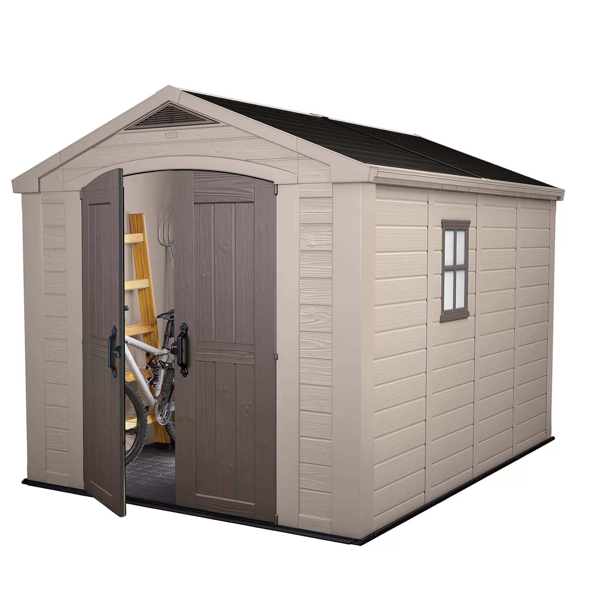 Keter Factor 8x11 Ft Apex Beige Plastic 2 Door Shed With Floor (Base Included) 3 Keter Factor 8x11 Ft Apex Beige Plastic 2 Door Shed With Floor (Base Included) - Image 3