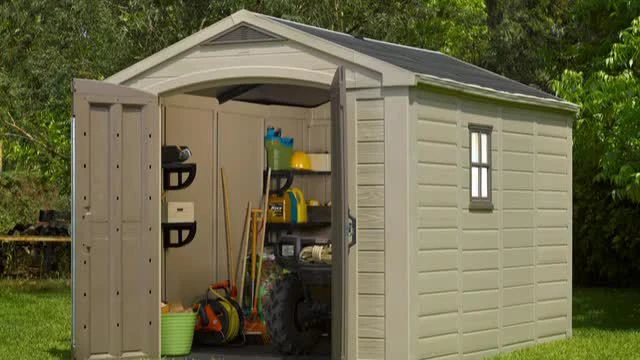 Keter Factor 8x11 Ft Apex Beige Plastic 2 Door Shed With Floor (Base Included) 2 Keter Factor 8x11 Ft Apex Beige Plastic 2 Door Shed With Floor (Base Included) - Image 2