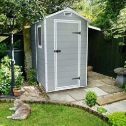 Keter Manor 6x4 Ft Gable Grey Plastic Shed With Floor -Deals Good Garden Tool Store keter manor 6x4 ft gable grey plastic shed with floor7290103660352 33i bq