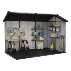 Keter Oakland Apex Tongue & Groove Grey Plastic Shed With Floor -Deals Good Garden Tool Store keter oakland apex tongue groove grey plastic shed with floor7290106934139 04t bq