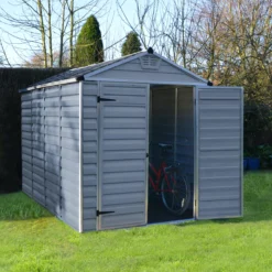 Palram - Canopia Skylight 6x10 Apex Dark Grey Plastic Shed With Floor -Deals Good Garden Tool Store palram canopia skylight 6x10 apex dark grey plastic shed with floor7290103124076 02i BQ
