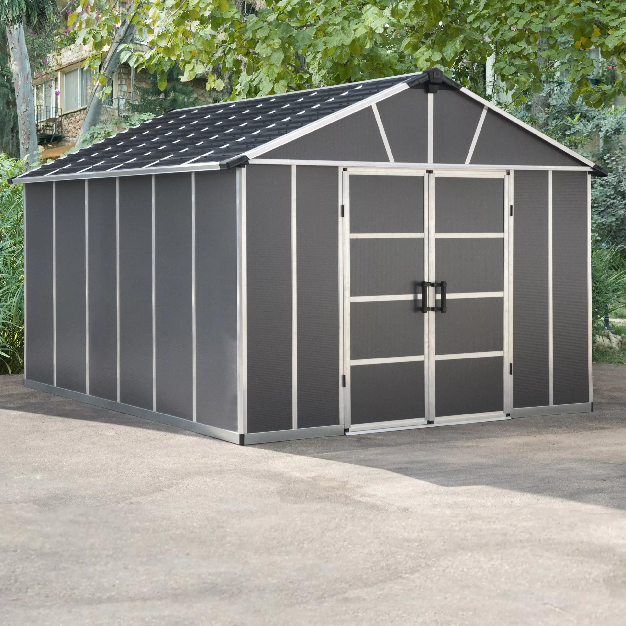 Palram - Canopia Yukon 11x13.1 Apex Dark Grey Plastic Shed 1 Palram - Canopia Yukon 11x13.1 Apex Dark Grey Plastic Shed