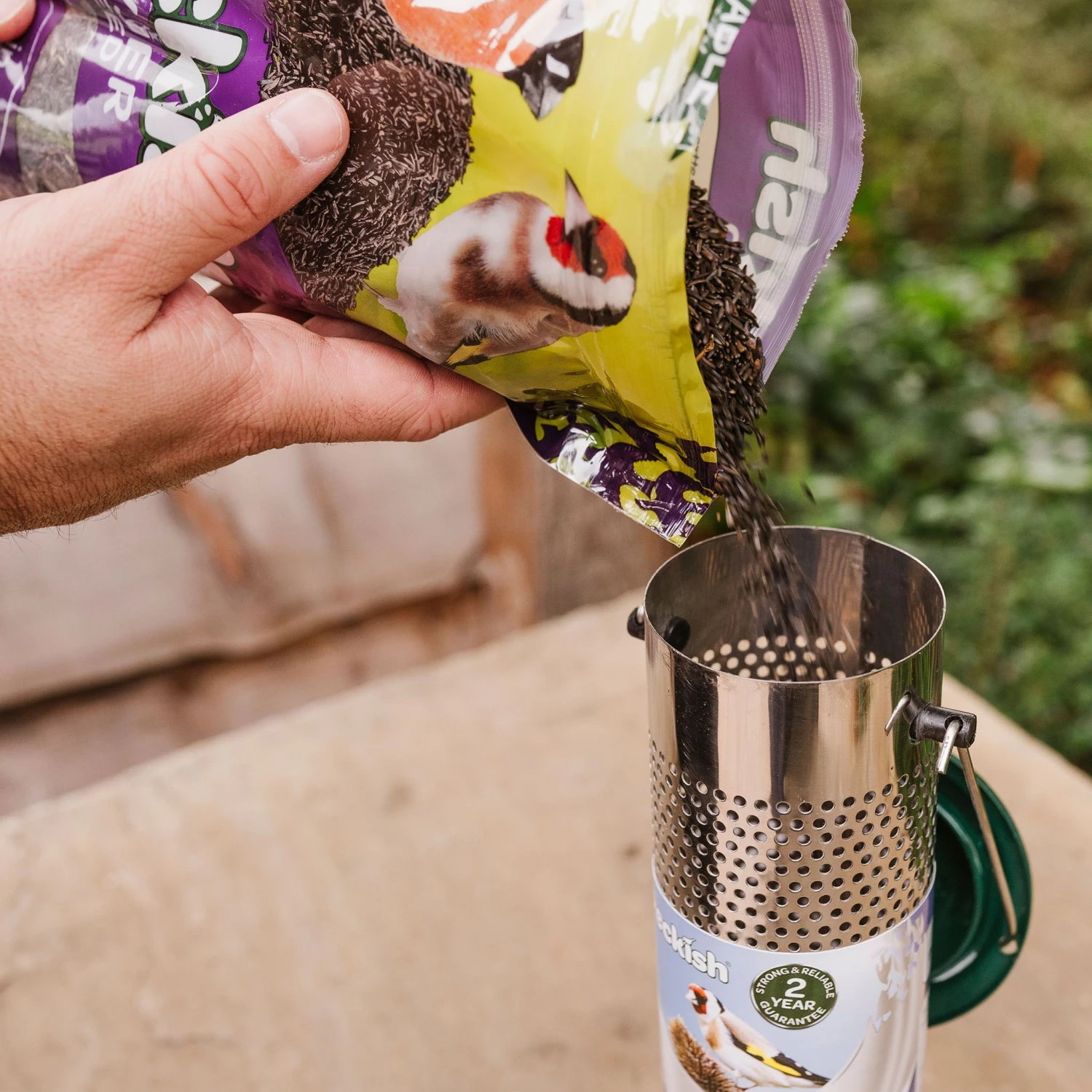 Peckish Plastic & Steel Seed & Nyger Green All Weather Bird Feeder 0.7L 2 Peckish Plastic & Steel Seed & Nyger Green All Weather Bird Feeder 0.7L - Image 2