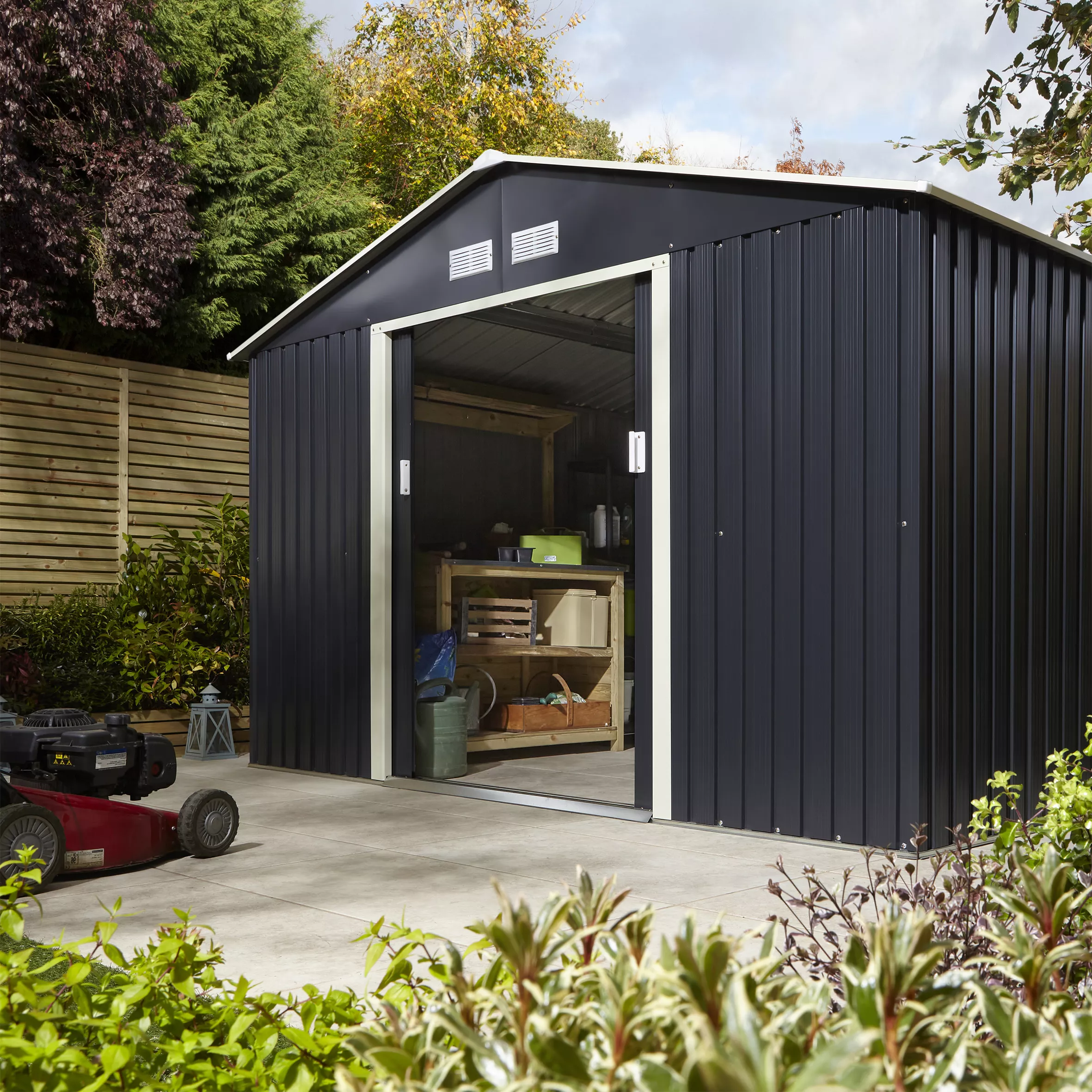 Rowlinson Trentvale 10x8 Apex Dark Grey Metal Shed 12 Rowlinson Trentvale 10x8 Apex Dark Grey Metal Shed - Image 12