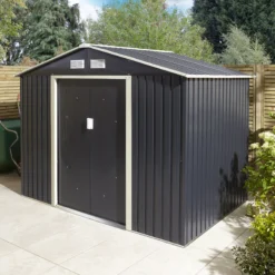 Rowlinson Trentvale 8x6 Apex Dark Grey Metal Shed -Deals Good Garden Tool Store rowlinson trentvale 8x6 apex dark grey metal shed5013856206224 04i bq