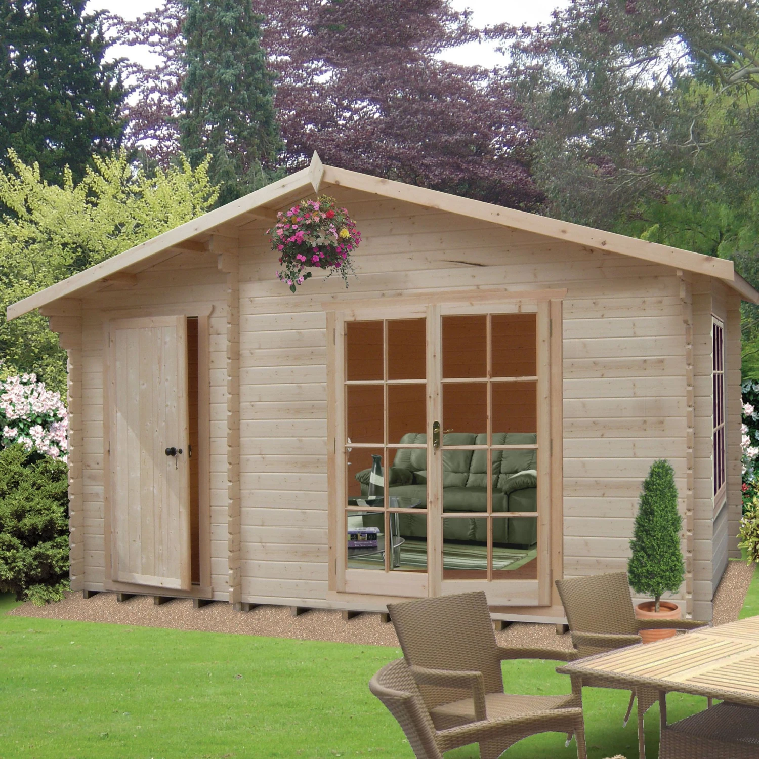 Shire Bourne 12x14 Ft Toughened Glass Apex Tongue & Groove Wooden Cabin With Tile Roof 1 Shire Bourne 12x14 Ft Toughened Glass Apex Tongue & Groove Wooden Cabin With Tile Roof