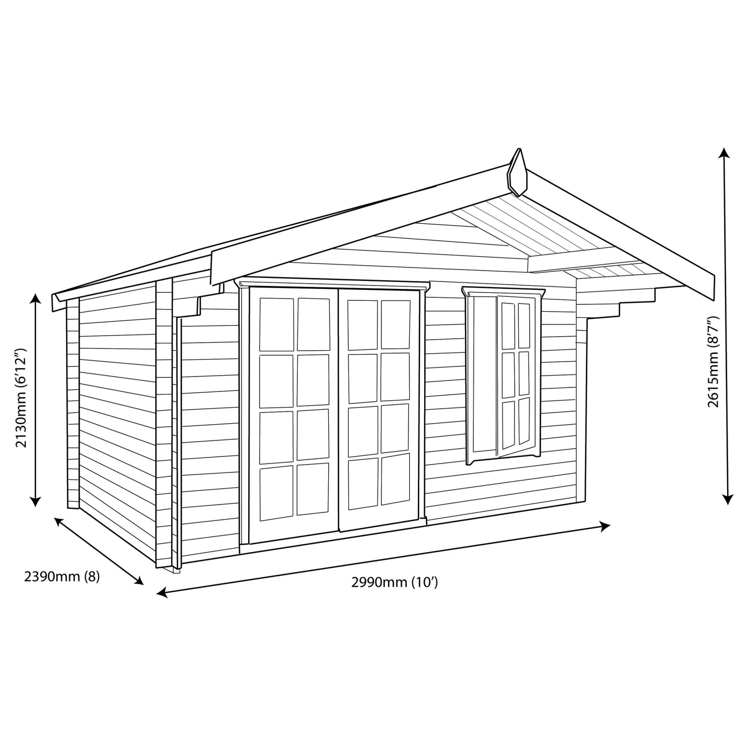 Shire Cannock 12x8 Ft Apex Tongue & Groove Wooden Cabin With Felt Tile Roof - Assembly Service Included 6 Shire Cannock 12x8 Ft Apex Tongue & Groove Wooden Cabin With Felt Tile Roof - Assembly Service Included - Image 6