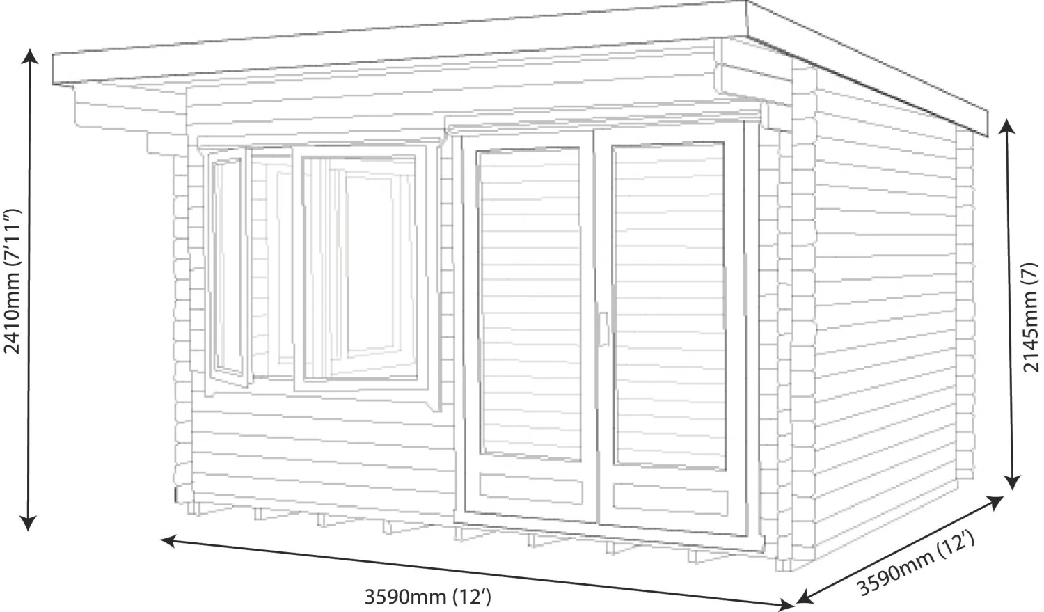 Shire Danbury 12x12 Glass Pent Tongue & Groove Wooden Cabin - Base Not Included 7 Shire Danbury 12x12 Glass Pent Tongue & Groove Wooden Cabin - Base Not Included - Image 7