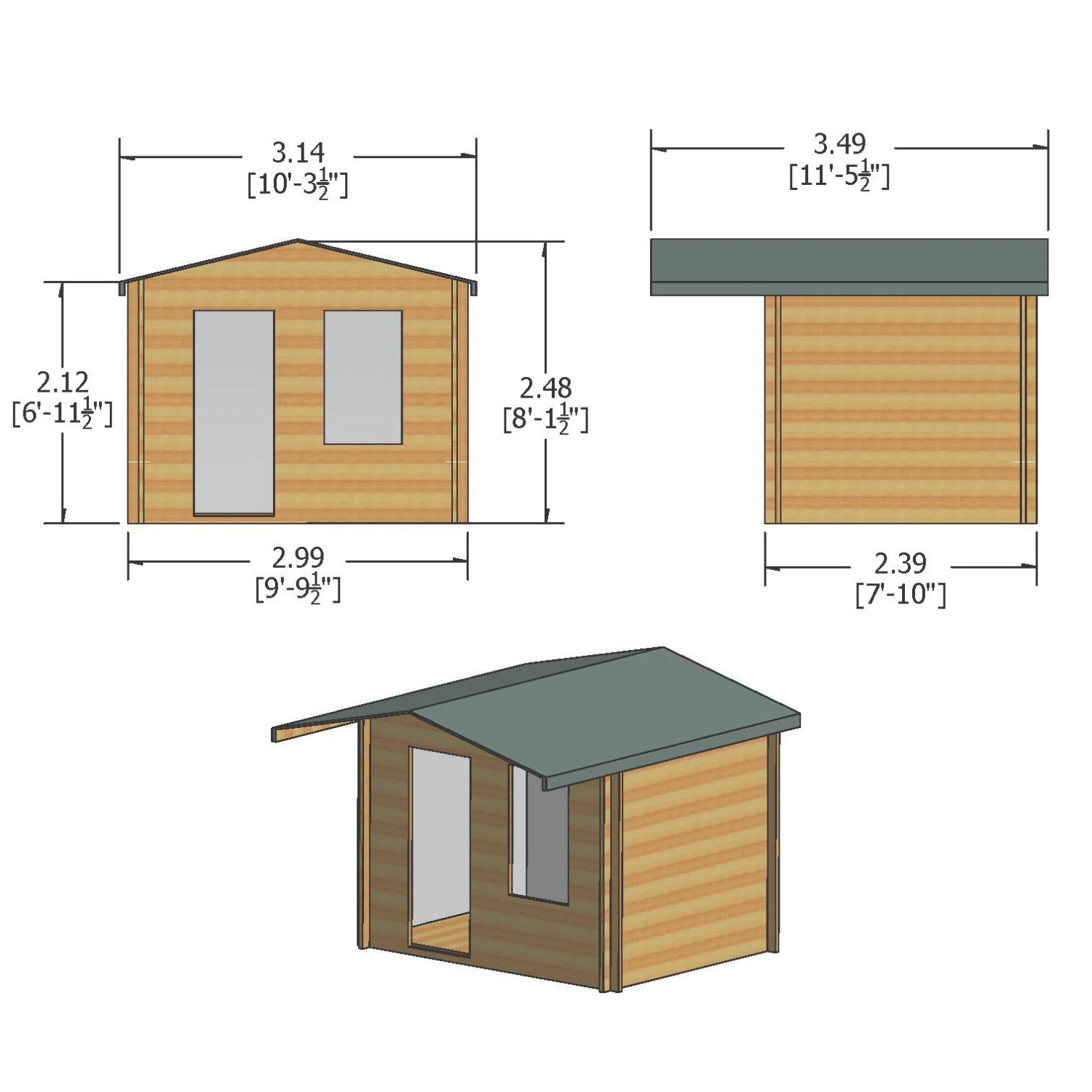 Shire Hopton 10x8 Toughened Glass Apex Tongue & Groove Wooden Cabin - Base Not Included 3 Shire Hopton 10x8 Toughened Glass Apex Tongue & Groove Wooden Cabin - Base Not Included - Image 3