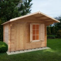 Shire Hopton 10x8 Toughened Glass Apex Tongue & Groove Wooden Cabin - Base Not Included