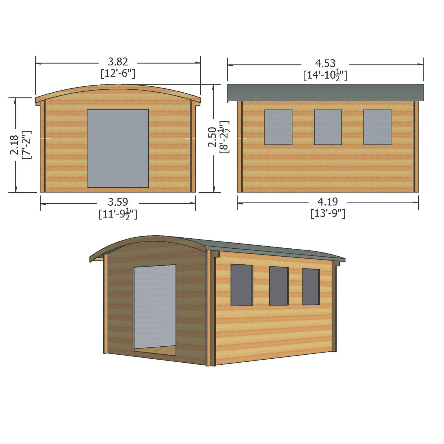 Shire Kilburn 12x14 Ft Toughened Glass Curved Tongue & Groove Wooden Cabin - Assembly Service Included 3 Shire Kilburn 12x14 Ft Toughened Glass Curved Tongue & Groove Wooden Cabin - Assembly Service Included - Image 3