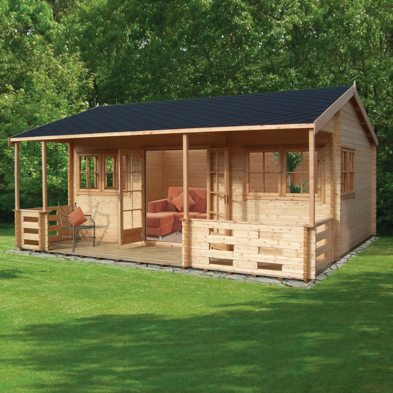 Shire Kingswood 18x20 Toughened Glass Apex Tongue & Groove Wooden Cabin - Base Not Included 1 Shire Kingswood 18x20 Toughened Glass Apex Tongue & Groove Wooden Cabin - Base Not Included