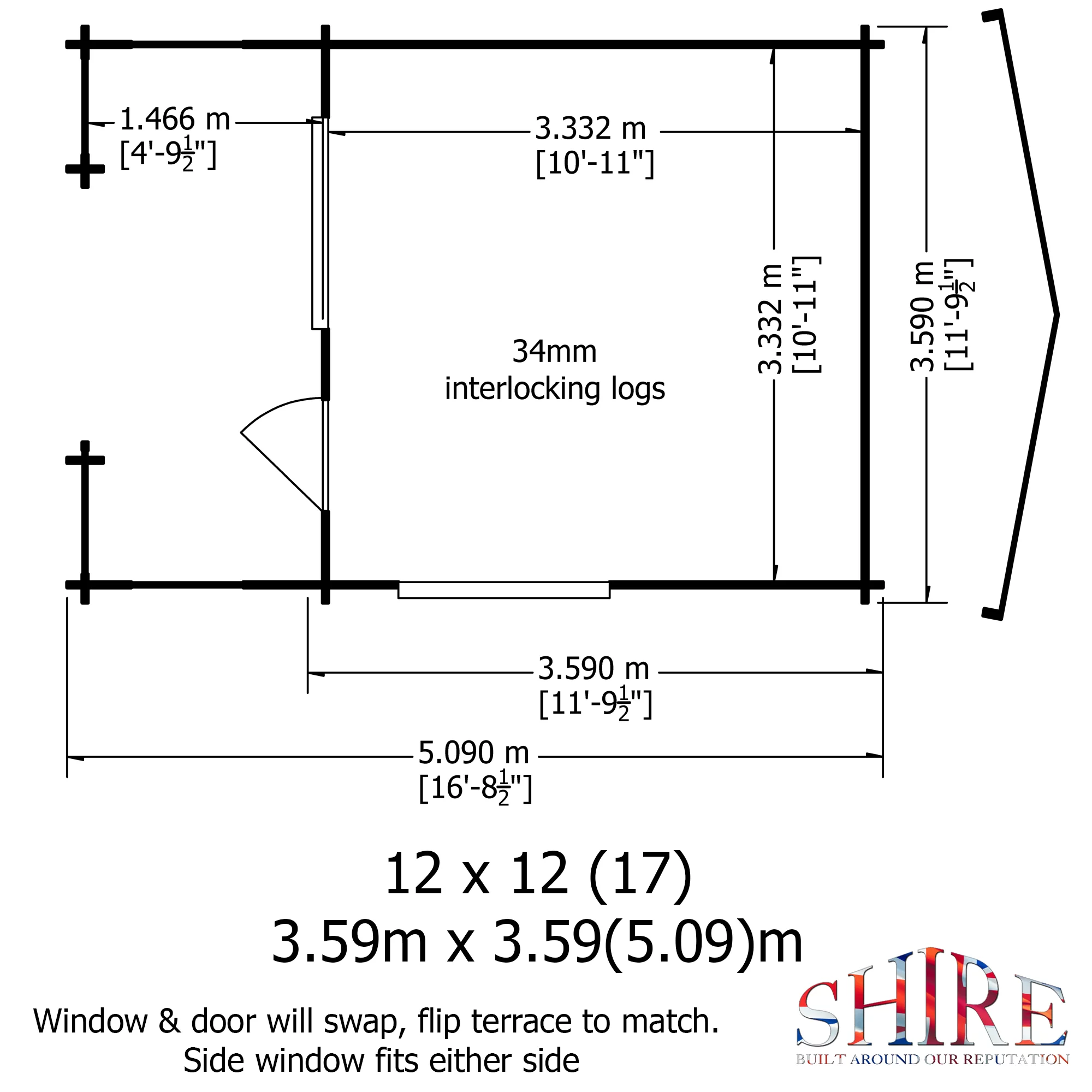 Shire Kinver 12x12 Toughened Glass Apex Tongue & Groove Wooden Cabin 6 Shire Kinver 12x12 Toughened Glass Apex Tongue & Groove Wooden Cabin - Image 6