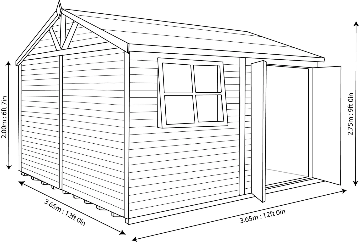 Shire Mammoth 12x12 Glass Apex Wooden Workshop - Base Not Included 9 Shire Mammoth 12x12 Glass Apex Wooden Workshop - Base Not Included - Image 9