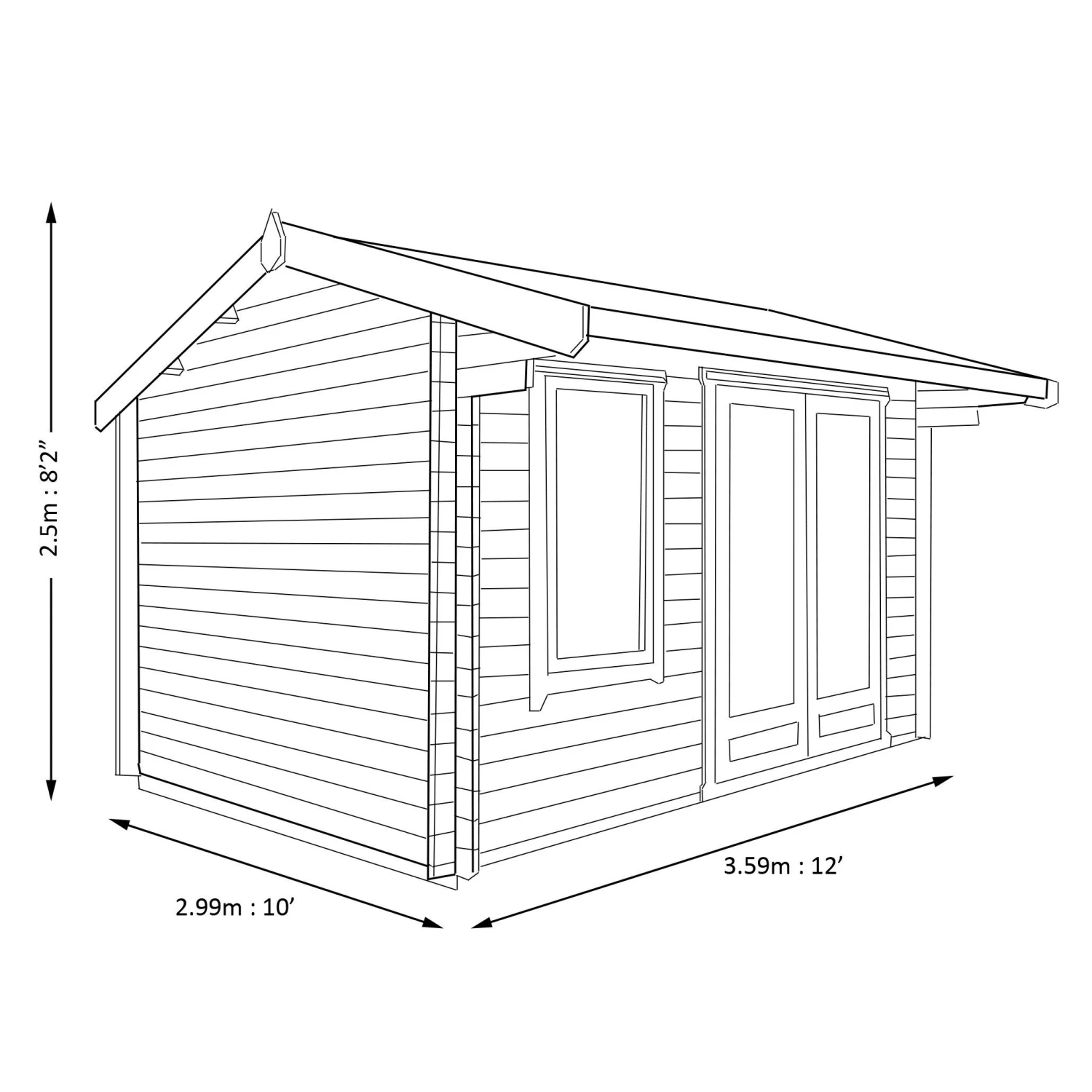 Shire Marlborough 10x12 Glass Apex Tongue & Groove Wooden Cabin - Base Not Included 8 Shire Marlborough 10x12 Glass Apex Tongue & Groove Wooden Cabin - Base Not Included - Image 8