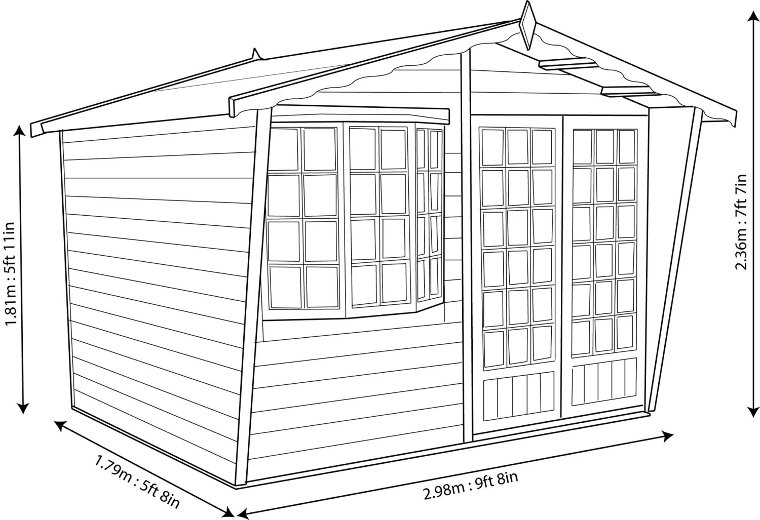 Shire Sandringham 10x6 Glass Apex Shiplap Wooden Summer House - Base Not Included 7 Shire Sandringham 10x6 Glass Apex Shiplap Wooden Summer House - Base Not Included - Image 7