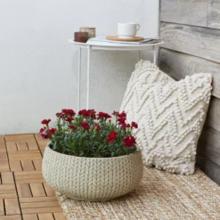 Verve Kulun Beige Knitted Effect Fibreclay Circular Plant Pot (Dia)37cm -Deals Good Garden Tool Store verve kulun beige knitted effect fibreclay circular plant pot dia 37cm5059340328409 01i
