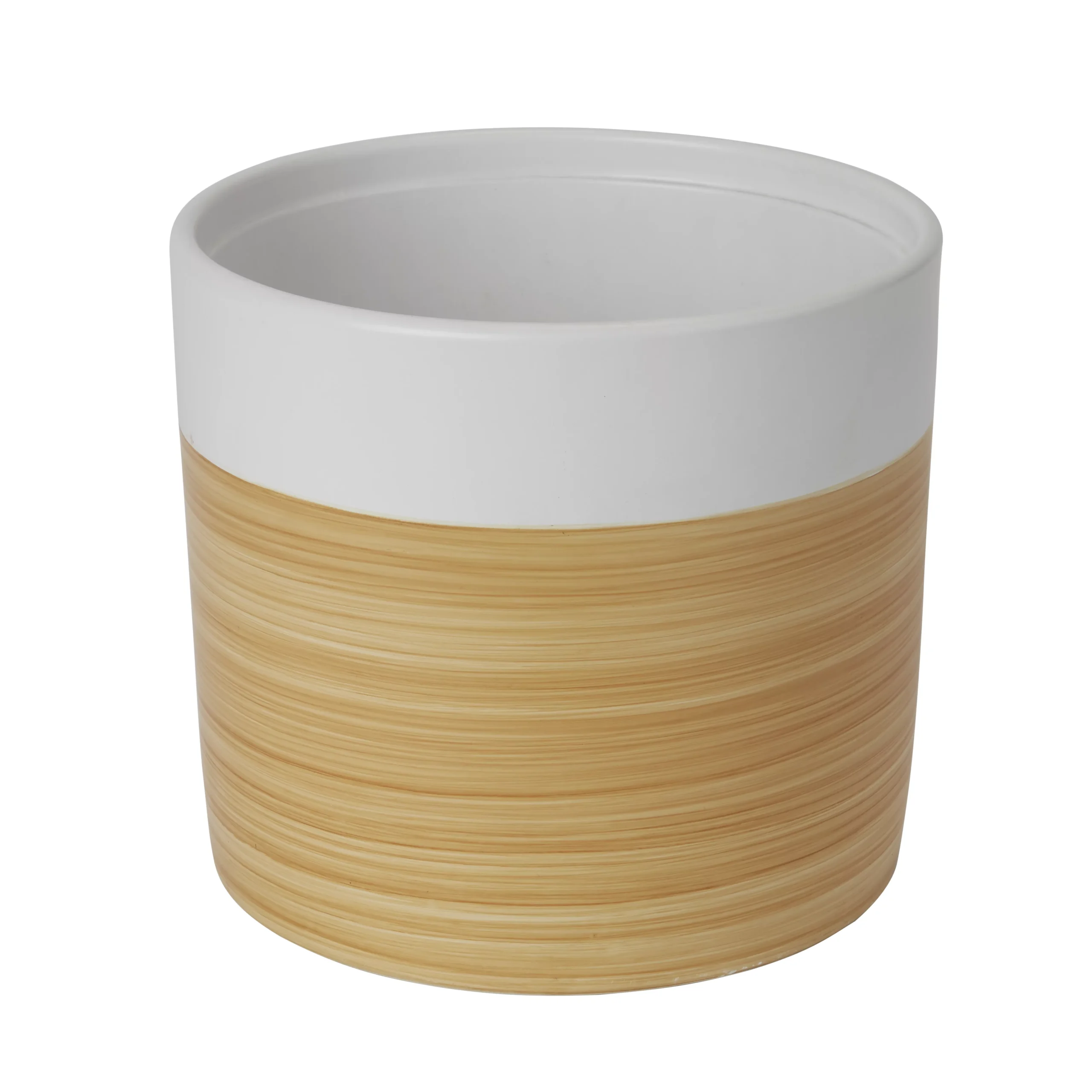 White Clay Wood Effect Round Plant Pot (Dia)22.5cm 1 White Clay Wood Effect Round Plant Pot (Dia)22.5cm